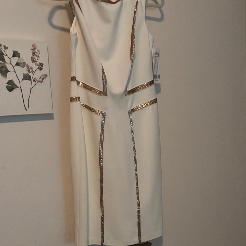 Joseph Ribkoff White Dress with Gold Accents